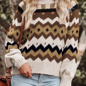 Women Yarn/Wool Yarn Ethnic Long Sleeve Comfy Boho Sweater, Sweaters, color:Brown|size:XL, Noracora