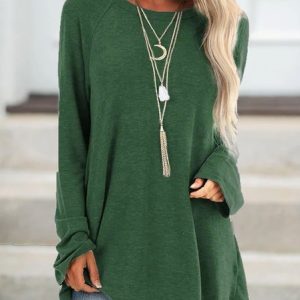Women's Cotton Crew Neck Solid Casual T-shirt, color:Green|size:XXL, Lilicloth.com