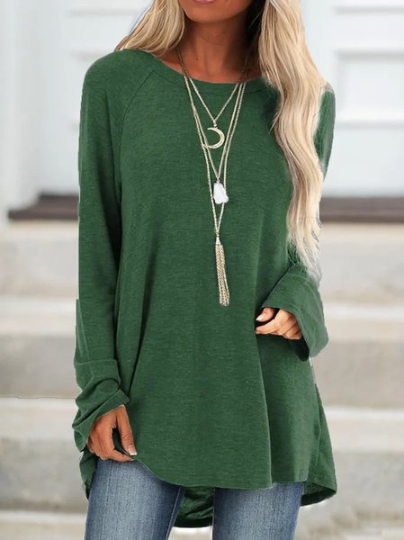 Women's Cotton Crew Neck Solid Casual T-shirt, Long sleeves, Lilicloth.com
