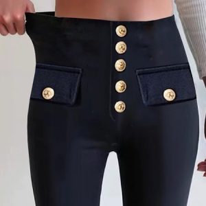 Plain Jersey Casual Buckle Legging, Leggings, color:Black|size:XXL, JustFashionNow