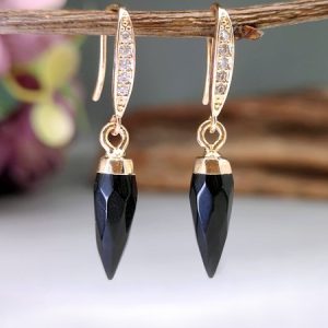 Natural Stone Rhinestone Elegant Dangle Earrings, Earrings, color:Black|size:One-size, JustFashionNow