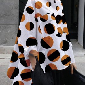 Loose Urban Shirt Collar Polka Dots Blouse, Blouses and Shirts, color:Orange|size:XXL, Stylewe