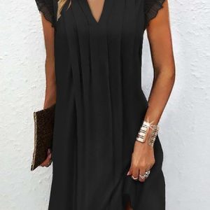 Loose Knitted Casual Lace Dress, Dresses, color:Black|size:XXL, JustFashionNow