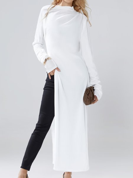 High Elasticity Regular Fit Asymmetrical Elegant Long sleeve Top, Tops, color:White|size:XXL, Stylewe