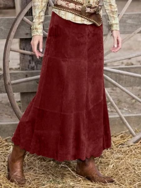 Loose Casual Faux Suede Skirts, Skirts, color:Red|size:XXL, JustFashionNow