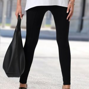 Tight Casual Plain Leggings, Leggings, color:Black|size:XXL, JustFashionNow