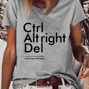 Women‘s Funny Word Ctrl Alt Right del Casual Loose T-Shirt, color:Gray|size:3XL, Lilicloth.com