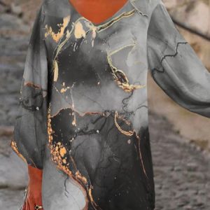 Vacation Cotton V Neck Loose Shirt, Shirts & Blouses, color:Black|size:XXL, JustFashionNow