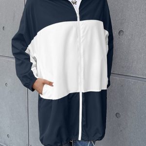 Casual Color Block Shawl Collar water proof Trench Coat, Trench Coats, color:Navyblue|size:XL, JustFashionNow