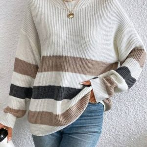 Casual Crew Neck Wool Sweater, Sweaters, color:White|size:XXL, JustFashionNow
