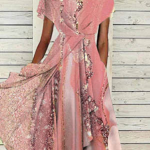 Casual V Neck Regular Fit Ombre Dress, Formal Dresses, color:Pink|size:XXL, JustFashionNow