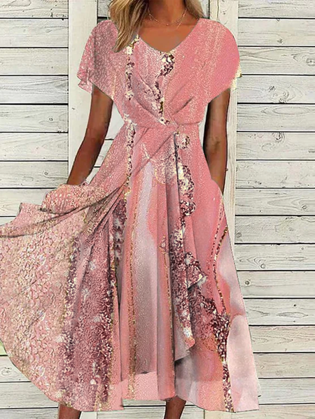 Casual V Neck Regular Fit Ombre Dress, Formal Dresses, color:Pink|size:XXL, JustFashionNow