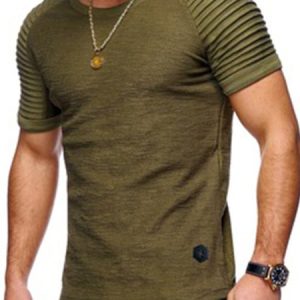 Casual Ruched Tight Plain Short Sleeve T-Shirt, T-Shirts, color:Army Green|size:3XL, JustFashionNow