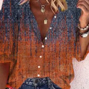 JFN Collar Floral Gradient Casual Blouse, Shirts & Blouses, color:Orange|size:XXL, JustFashionNow
