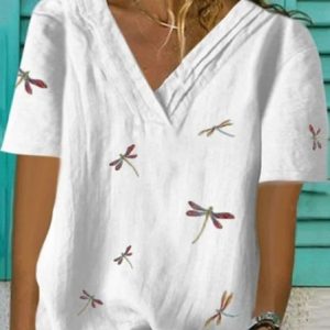 Plus Size White Printed Shift Casual Cotton-Blend Top, Shirts & Blouses, color:White|size:4X, JustFashionNow