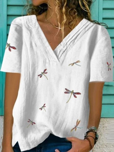 Plus Size White Printed Shift Casual Cotton-Blend Top, Shirts & Blouses, color:White|size:4X, JustFashionNow