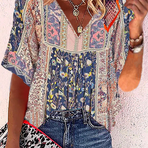 JFN V Neck Floral Tribal Casual Blouse, Shirts & Blouses, color:Purple|size:XXL, JustFashionNow