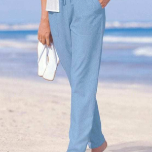 JFN Solid Pocketed Loosen Vacation Pants, Pants, color:Blue|size:XXL, JustFashionNow