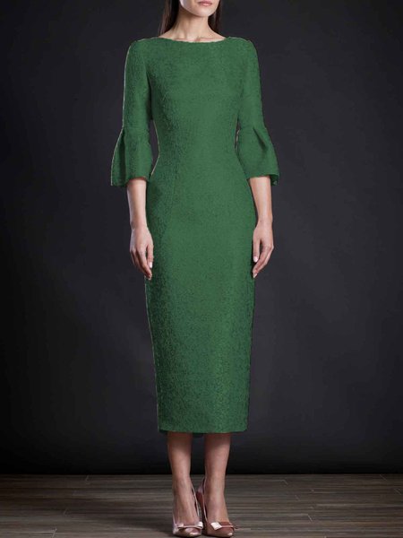 Plain Regular Fit Elegant Midi Dress Wedding, Cocktail Dresses, color:Green|size:XXL, Stylewe