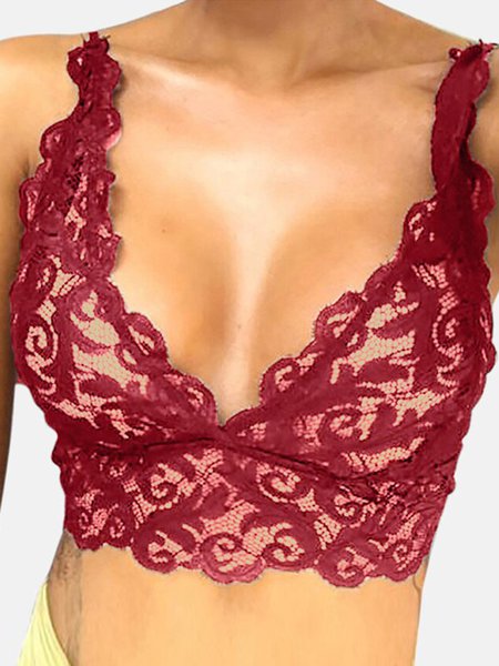 Lace Cutout Sexy Tank Top Lingerie, Bra & Bra Sets, color:Wine Red|size:3XL, JustFashionNow