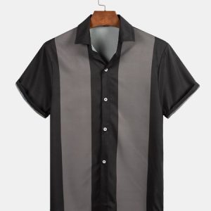 Colorblock Work Shirt Collar Shirts & Tops, Shirts & Blouse, color:Black|size:4XL, JustFashionNow