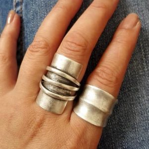 Vintage Silver Distressed Line Pattern Ring Ethnic Jewelry, Rings, color:Silver|size:One-size, JustFashionNow