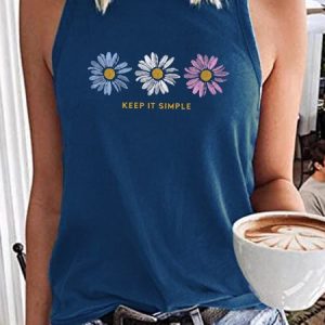 Women's Keep it Simple Daisy Casual Crew Neck Tank Top, color:Navy Blue|size:3XL, Lilicloth.com