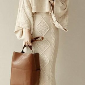 Plain Elegant Tight Skirt, Knit Skirts, color:Beige|size:XXL, Stylewe