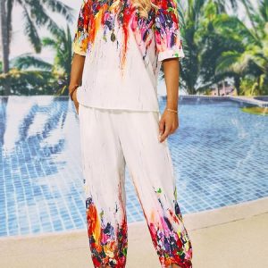 Loose Ombre Crew Neck Casual Two-Piece Set, Suit Set, color:Purple|size:XXL, JustFashionNow