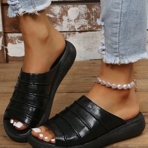 Vintage Hollow out Platform Slide Sandals, Sandals & Slippers, color:Black|size:40, JustFashionNow