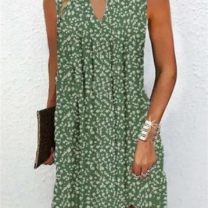 Floral Casual Loose Sleeveless Dress, Short, color:Green|size:XXL, catalog Noracora shop