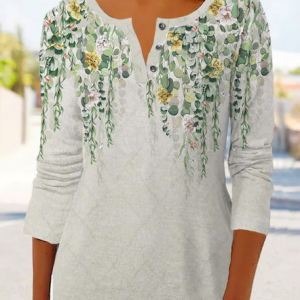 Loose Floral Casual Crew Neck Top, Shirts & Blouses, color:Green|size:XXL, JustFashionNow