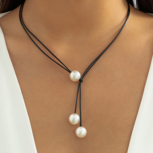 Faux Pearl Wax Rope Necklace, Necklaces, color:As Picture, JustFashionNow