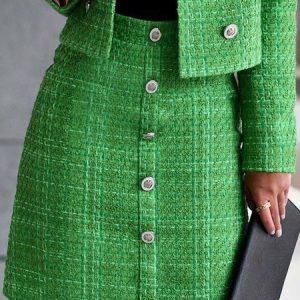 High Waist Daily Elegant Plain Regular Fit Skirt, Skirts, color:Green|size:XXL, Stylewe