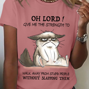 Women's Funny Word Oh Lord Give Me The Strength To Walk Away From Stupid People Without Slapping Them Loose T-Shirt, T-shirts, Lilicloth.com