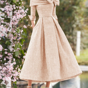 Elegant Regular Fit Wedding Party Pink Dress, Midi Dresses, color:Apricot|size:XXL, Stylewe