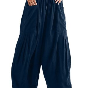 Women's Breathable Comfortable Cotton Linen Loose Pants, Pants, color:Navyblue|size:4XL, JustFashionNow