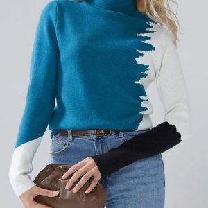 Fashion Long Sleeve Turtleneck Color Block Sweater, Sweaters, color:Multicolor|size:XXL, Stylewe