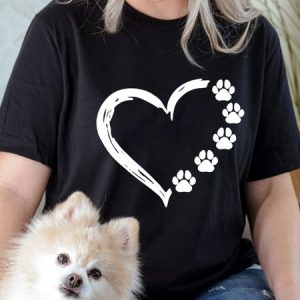 Lilicloth X Funnpaw Women's Paw Print Heart Crew Neck T-Shirt, color:Black|size:L, Lilicloth.com