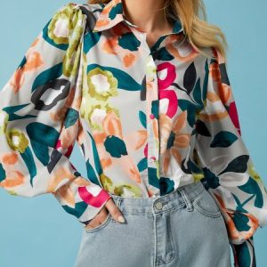 Stylewe Shirt Collar Elegant Regular Fit Long Sleeve Blouse, Blouses and Shirts, color:Green|size:XXL, Stylewe