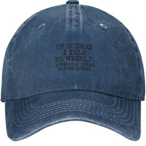 Of Course I Talk To Myself Funny Text Letters Adjustable Hat, color:Navy Blue|size:One-size, Lilicloth.com
