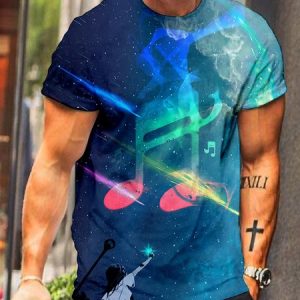 Casual Abstract Regular Fit Crew Neck T-Shirt, T-Shirts, color:Blue|size:3XL, JustFashionNow