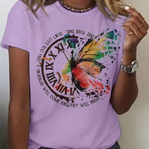 Women's Take Your Time Cotton Casual T-Shirt, color:Purple|size:3XL, Lilicloth.com