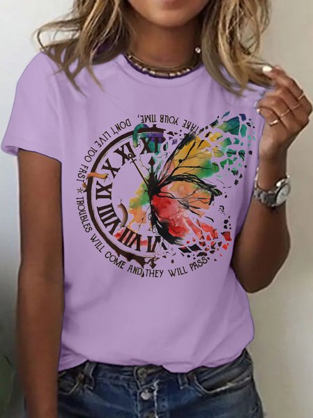 Women's Take Your Time Cotton Casual T-Shirt, color:Purple|size:3XL, Lilicloth.com