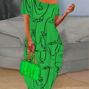 Cold Shoulder Casual Loosen Maxi Dress, Maxi Dresses, color:Green|size:XXL, Stylewe