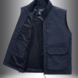 Men's Casual Multi-Pocket Waterproof Vest Vest Outdoor Sports Daily Clothing, Vest, color:Blue|size:3XL, JustFashionNow