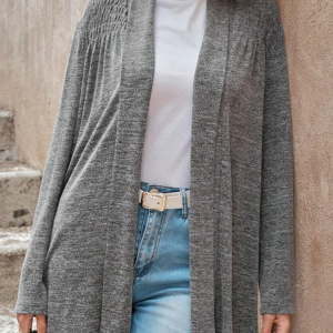 Casual Plain Loose V Neck Kimono, Cardigans, color:Gray|size:XXL, JustFashionNow