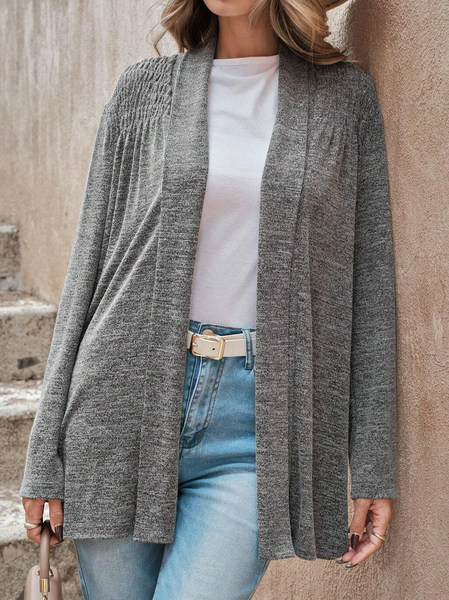 Casual Plain Loose V Neck Kimono, Cardigans, color:Gray|size:XXL, JustFashionNow