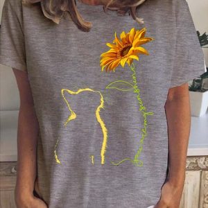 Cat You Are My Sunshine Women's T-shirt, color:Light Gray|size:3XL, Lilicloth.com