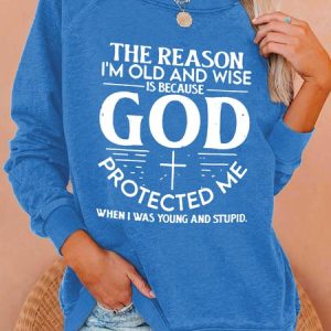 Women's The Reason I'am Old And Wise Print Casual Crew Neck Sweatshirt, color:Blue|size:3XL, Lilicloth.com